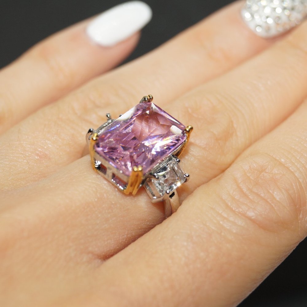 new 925 sterling silver ring with pink cubic zirco